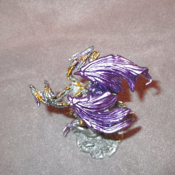 Pewter Dragon Iridescent 2 Headed Serpent Heart Crystal Winged Fantasy Figurine - Picture 10 of 11